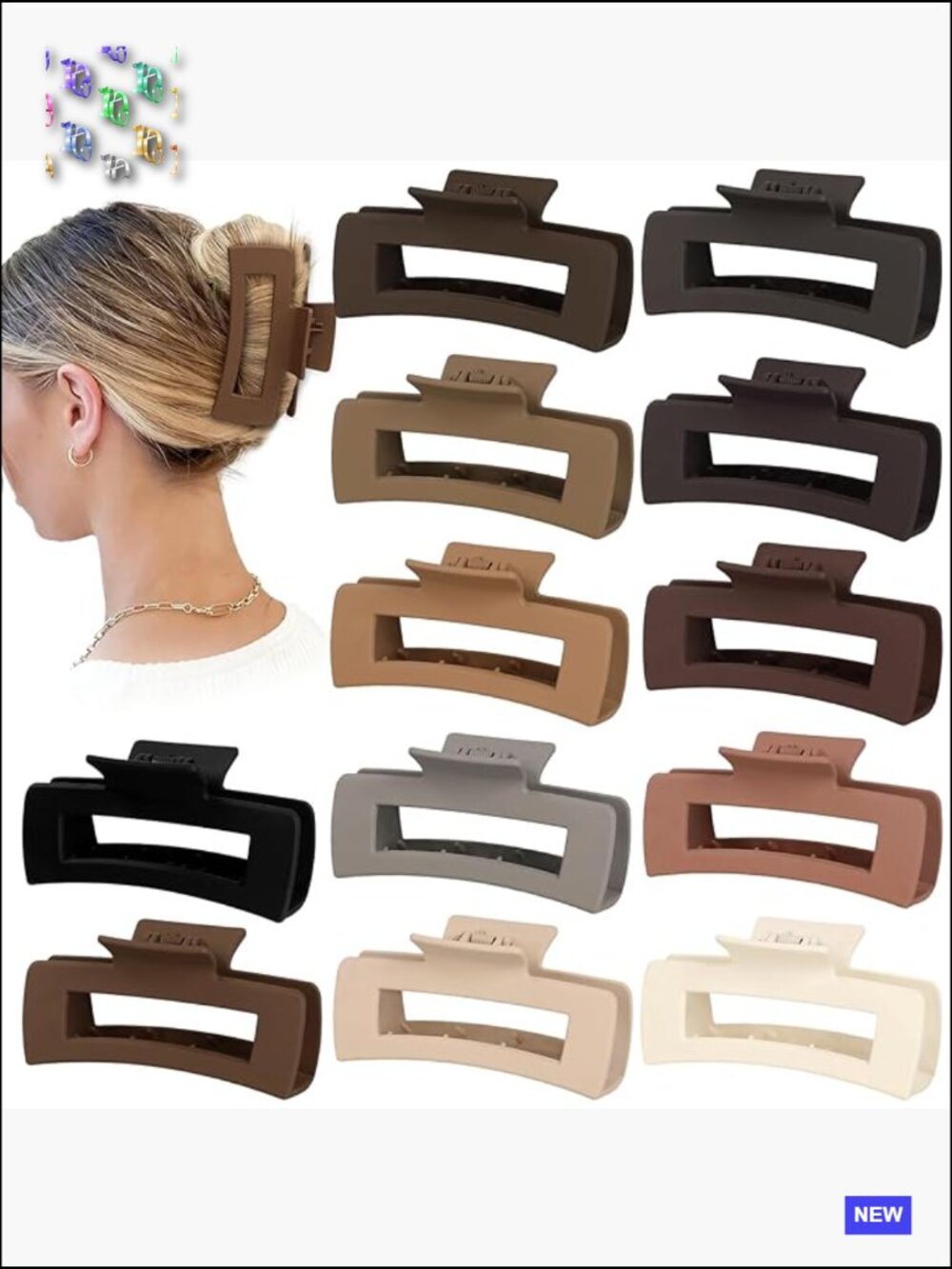 12 Pcs Jumbo Hair Claw Clips For Thick Hair Non-Slip Large Jaw Clip Square Style
